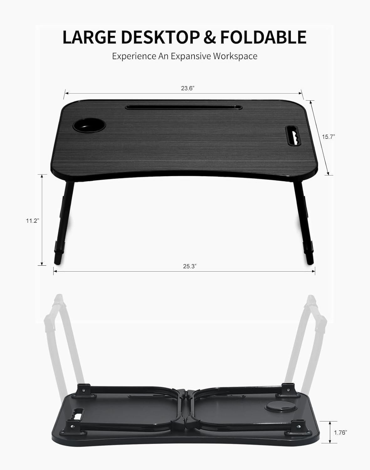 ZEAPTAC Laptop Bed Desk, Foldable Lap Desk, Portable Lap Table, Laptop Stand with Cup Holder, Tablet Slot & Lifting Handle for Work, Write, Draw & Eat on Bed, Sofa or Couch - Pink