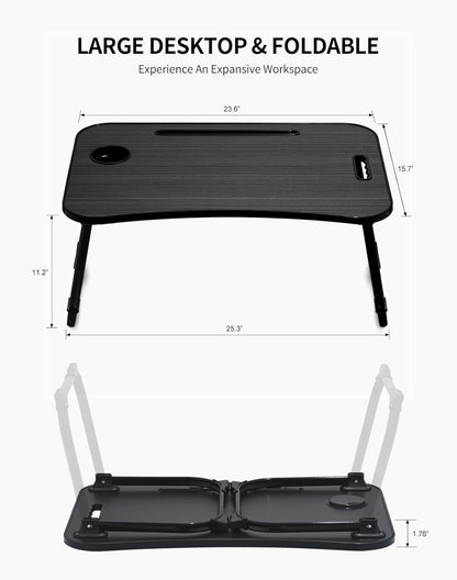 ZEAPTAC Laptop Bed Desk, Foldable Lap Desk, Portable Lap Table, Laptop Stand with Cup Holder, Tablet Slot & Lifting Handle for Work, Write, Draw & Eat on Bed, Sofa or Couch - Pink