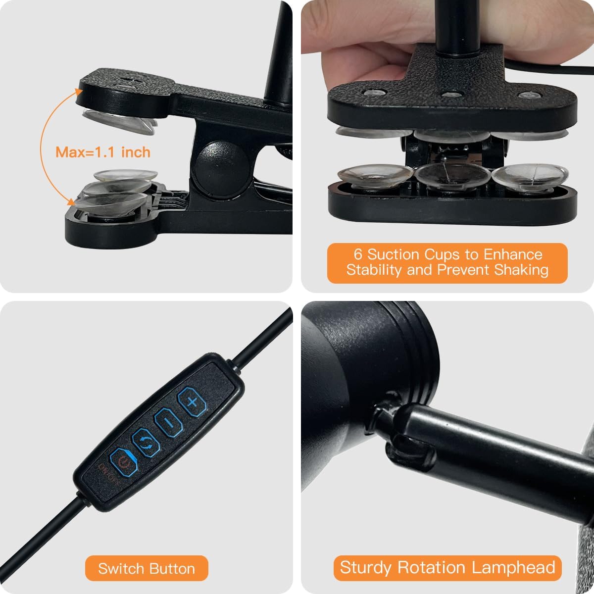 LUJOLUMIN Clip Lamp, Mini Portable 360° Rotation Clamp on Lamp for Bed/Bedside Headboard/Table/Bunk/Desk/Shelf, 3 Color Temperature Options, 10 Dimmable Brightness Levels for Reading (5W)