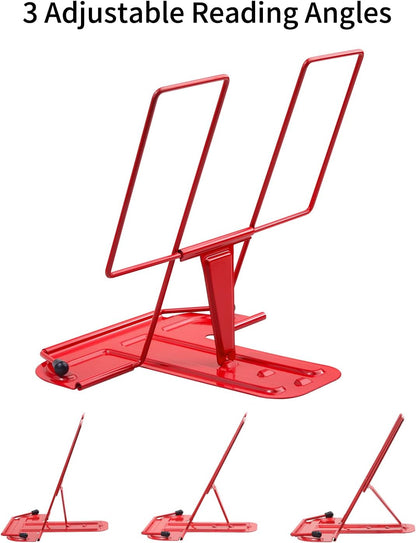 Metal Book Stand for Desk, Adjustable Reading Rest Book Holder, Portable Cookbook Documents Holder, Sturdy Typing Stand for Recipes Textbooks Tablet Music Books with Page Clips (Green)