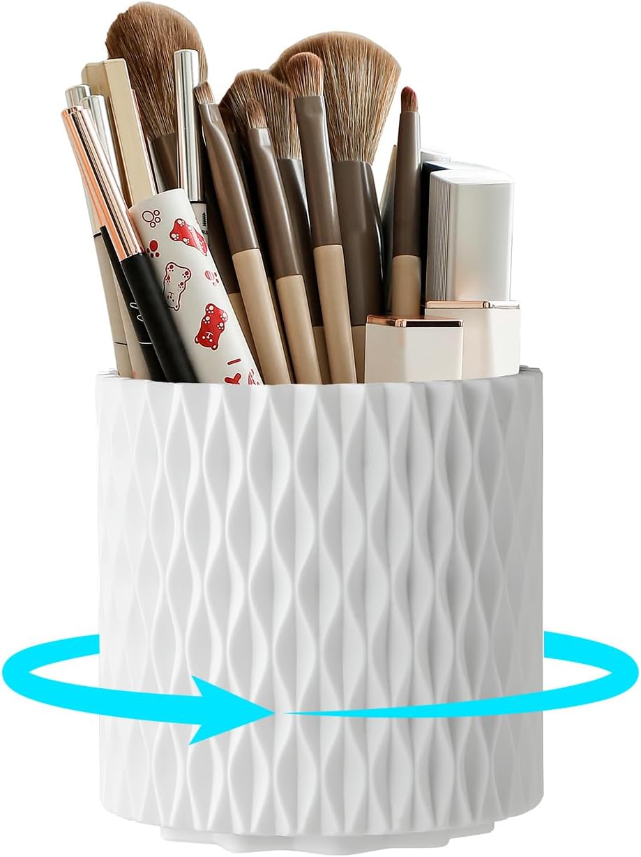 Makeup Brush Holder Organizer, 360° Rotating 5-Slot Make up Brushes Cup for Cosmetic, Lipstick, Hair Brush Holder - Spinning Vanity Countertop Caddy for Bathroom, Dorm & Office, Black