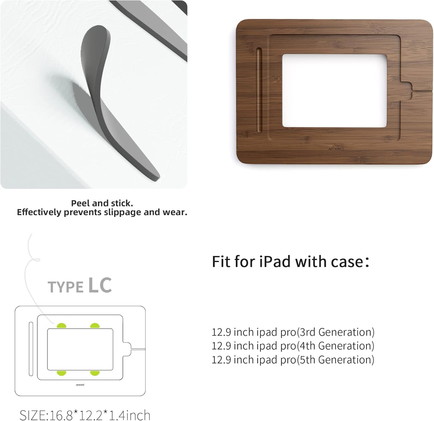 AFOOYO Bamboo Tablet Drawing Stand - Portable & Adjustable 5 Angles,Laptop Stands Riser, Book Reading Stand,Compatible with 9.7/10.2/10.5/10.9/11 inches