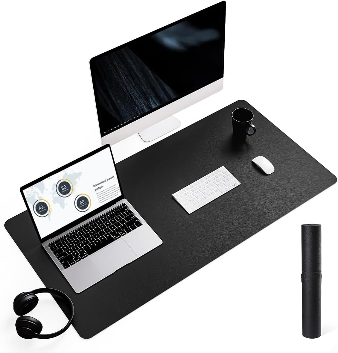 YSAGi Non-Slip Leather Desk Pad, Waterproof Laptop Computer Desk Keyboard Mat, Table Protector Blotter Mat, Large Mouse Pad for Office/Work/Home/Decor(Black, 31.5" x 15.7")