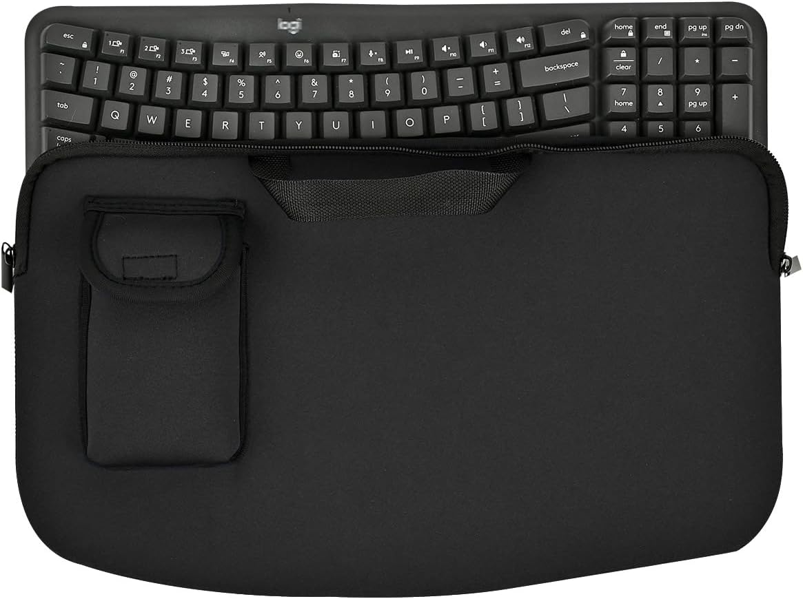 Portable Keyboard Travel Bag Shockproof Waterproof Dustproof Protective Neoprene Sleeve Compatible with Logitech Wave Keys Wavy Keyboard MK670 /Wireless Ergonomic Keyboards Mouse Combo (Black)