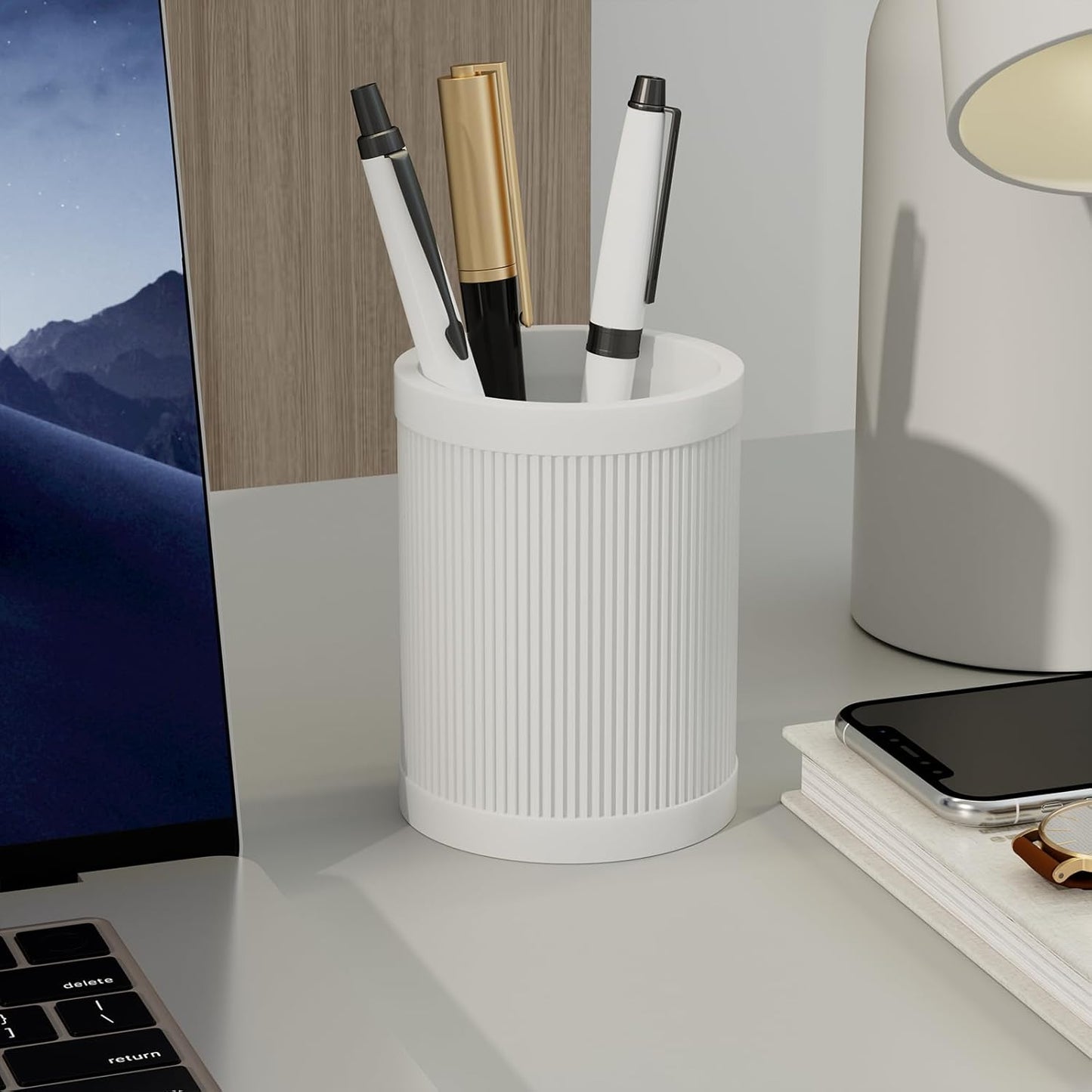 HighHerz Aesthetic Pen Holder For Desk, Modern Silicone Pencil Holder, Stylish Office Desk Decor, Made of 5 mm Thickened Premium Silicone, Office Desk Organizer And Accessories (Black)