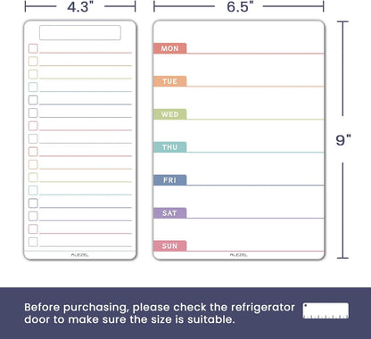 ALEZEL Weekly Calendar Whiteboard for Refrigerator, Magnetic Weekly Planner for Fridge - Set of Greenery Dry Erase Menu Board & 2 to Do List, 3 Markers + Eraser