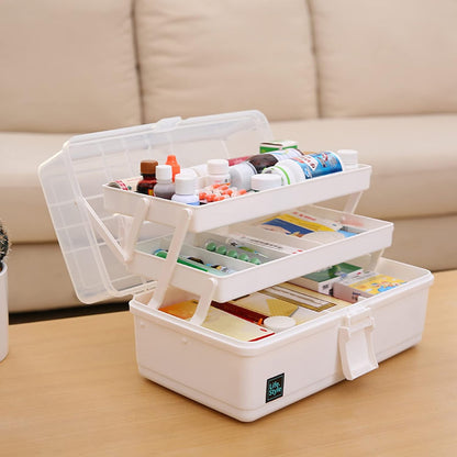 Creahaus 13 inch Art Craft Organizer Storage Box with 3 Layer, Multipurpose Plastic Tool Box with Handle for Sewing, Art Supply, Medicine, Nail, Hair Accessories (Yellow)