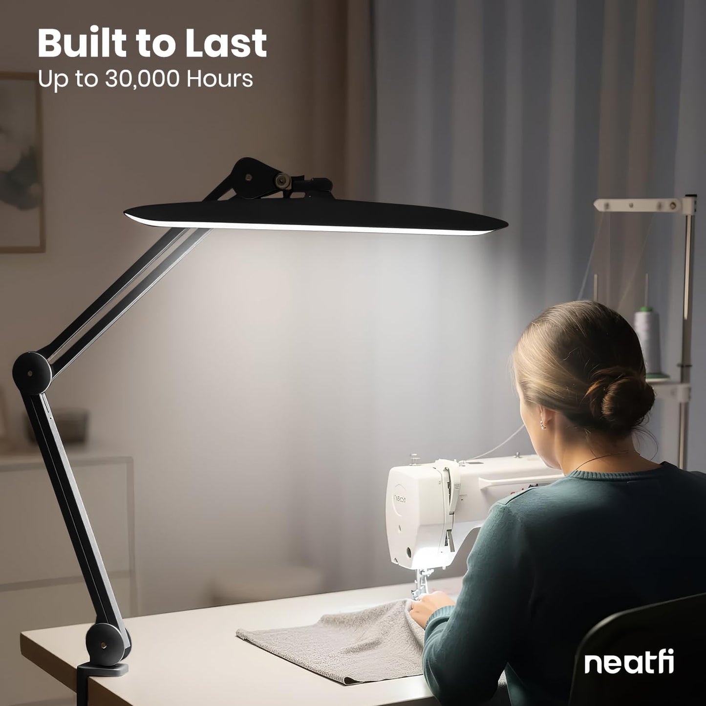 Neatfi XL 2200 Lumens 24W LED Desk Lamp – Shadow-Free Task Lighting | 4-Level Dimming | Home Office & Crafts Use | 20-Inch Wide Head (White, Non-CCT with Clamp)