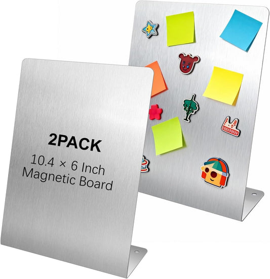 2 Pcs Magnetic Bulletin Board with Stand Metal Tabletop Memo Board Magnet Menu Easel Board Stainless Steel Display Stand for Office Home Kitchen School 10.4 x 6 in