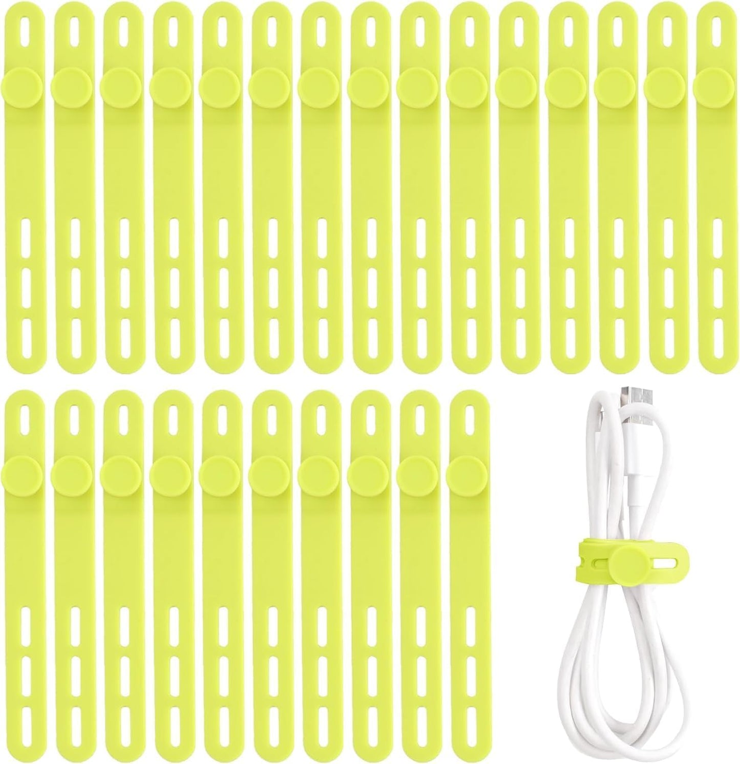 Oligei 25 Pcs Silicone Cable Ties, Cable Ties Reusable, High Elasticity Cord Wraps for Electrical Cords, Cord Organizer for Earphone, Phone Charger(Black)