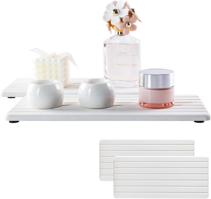 NiuYichee 2 PCS Water Absorbent diatomite Coasters, 8.3" x 4" Water Absorbing Stone Tray for Sink, Stone Drying mat for Kitchen Counter, Stone soap Tray Used for Hand Soaps & toiletries & Plants