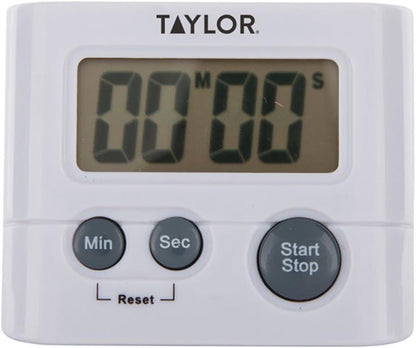 Taylor Digital Timer with 99 Minute 59 Second Display, Easy to Use, White Compact Design for Kitchen Cooking, Baking, and Timing Needs