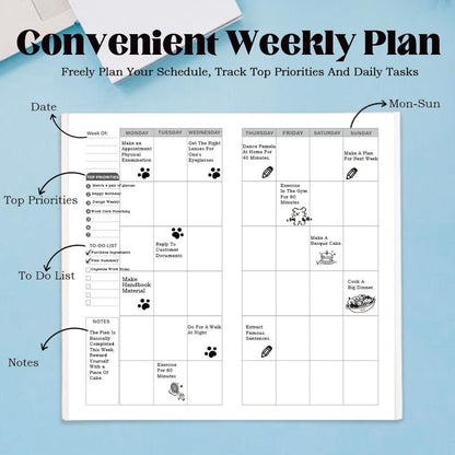 qianshan Travelers Notebook Inserts with PVC Sleeve,Undated Weekly Planner,Weekly To Do List Notepad,TN Journal,30 Sheets,8.5" x 4.7",Pocket Travelers Notebook for Journals,Diaries,Planners,Pink Cat