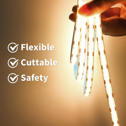 32.8FT/10M Blue COB LED Strip Light, 3200LEDS LED Tape Lights, High Bright CRI93+ Flexible Dimmable Light Strip for Bedroom TV Backlight Monitor Gaming Room Bar Decor(with Plug)