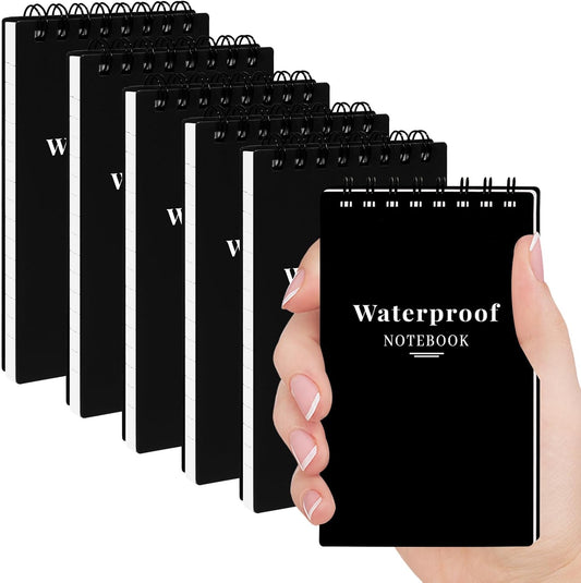wavamawa 6 Pack Waterproof Pocket Notebooks, 3x5 Small Notepads, Mini Top Spiral Notebook, Lined College Ruled Paper, Tiny Memo Pads for Home, Office, Work, School, or Travel