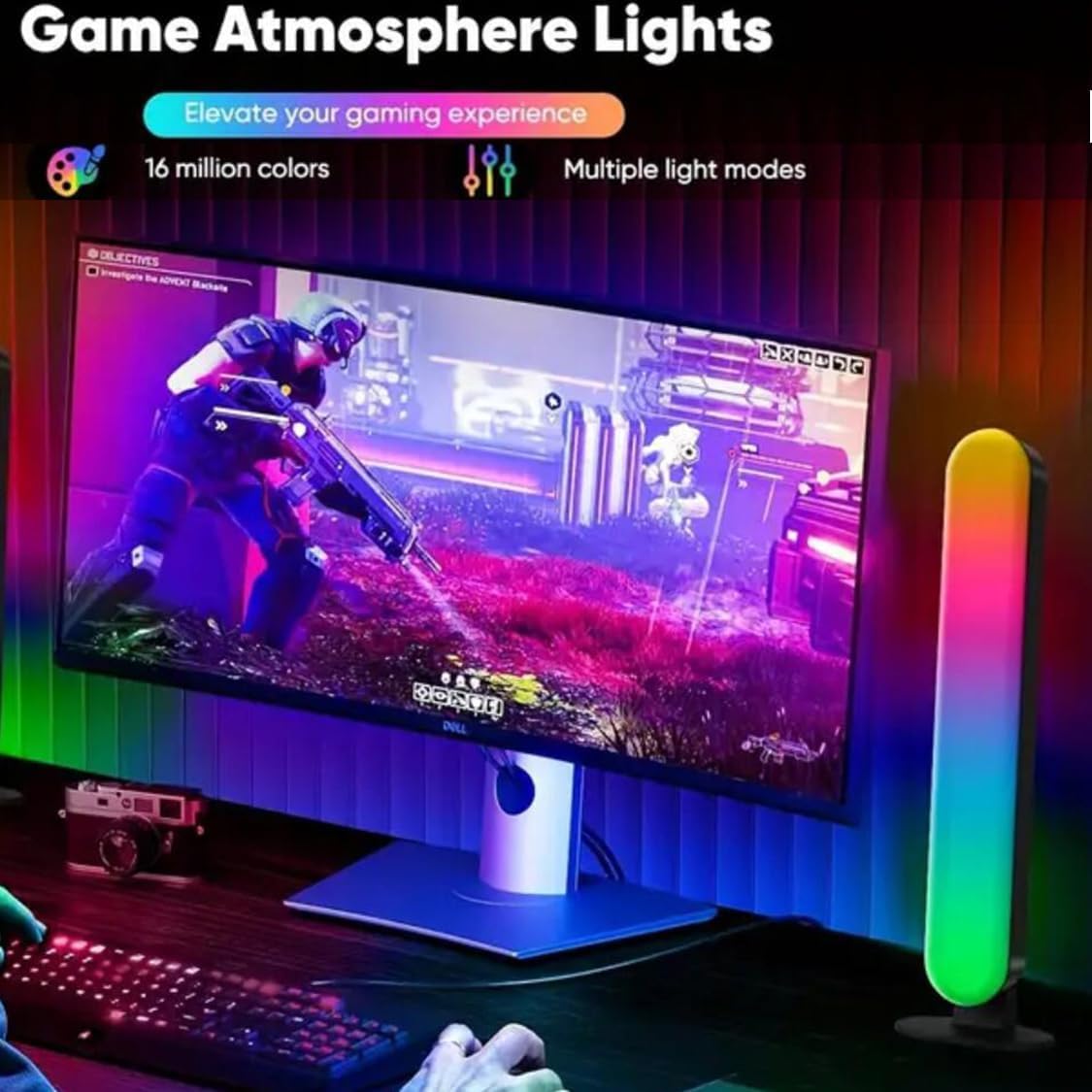 2pcs Smart LED Light, RGB Ambient Light Bars, Rhythm Lamp, Remote and APP Control, Music Sync Backlight for Gaming TV Bedroom, Desktop Lamp with Color Adjustable, timed Control