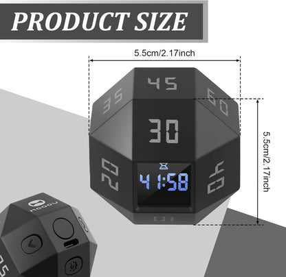 Cube Timer, ABS Rotating Pomodoro Timer Time Management Cube with 12 Side Time Module Rechargeable Pomodoro Timer 3 Alarm Reminder Modes Cube Timer Suitable for Bedroom