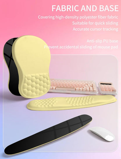 Hokafenle 2in1 Combination, Wave Keyboard Wrist Rest and Ergonomic Curvature Mouse Pad Wrist Support for Relieve Wrist Pain, Filled with Soft Cushion Memory Foam, Black