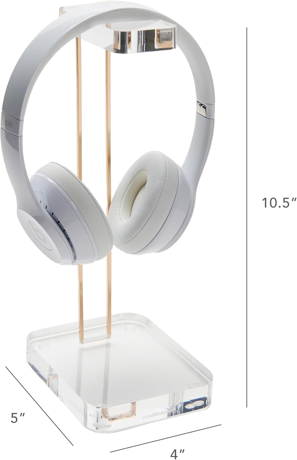 RUSSELL+HAZEL Acrylic Headphones Stand, Headset Holder, Office Accessories, Clear Acrylic with Gold Hardware, 4” x 5” x 10.5” (93922)
