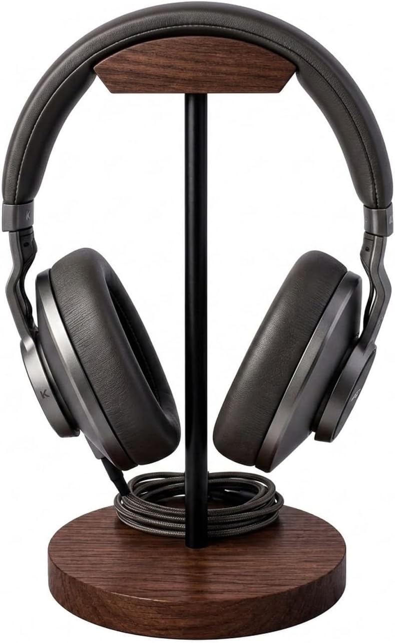 Headphone Holder Stand for Desk, Wood and Metal Headset Hanger Mount Hook Gaming Holder Desktop Earphone Artful Functional Craftsmanship Stand for All Headsets with Solid Wooden Base