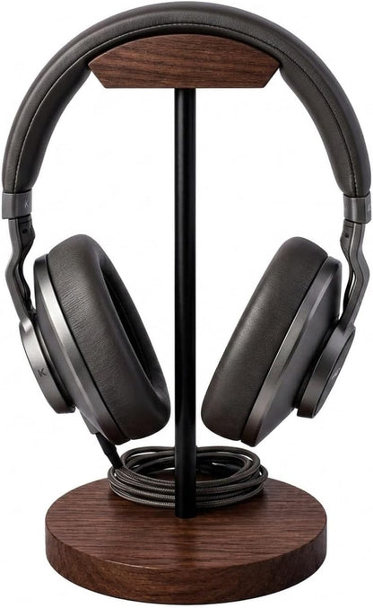 Headphone Holder Stand for Desk, Wood and Metal Headset Hanger Mount Hook Gaming Holder Desktop Earphone Artful Functional Craftsmanship Stand for All Headsets with Solid Wooden Base
