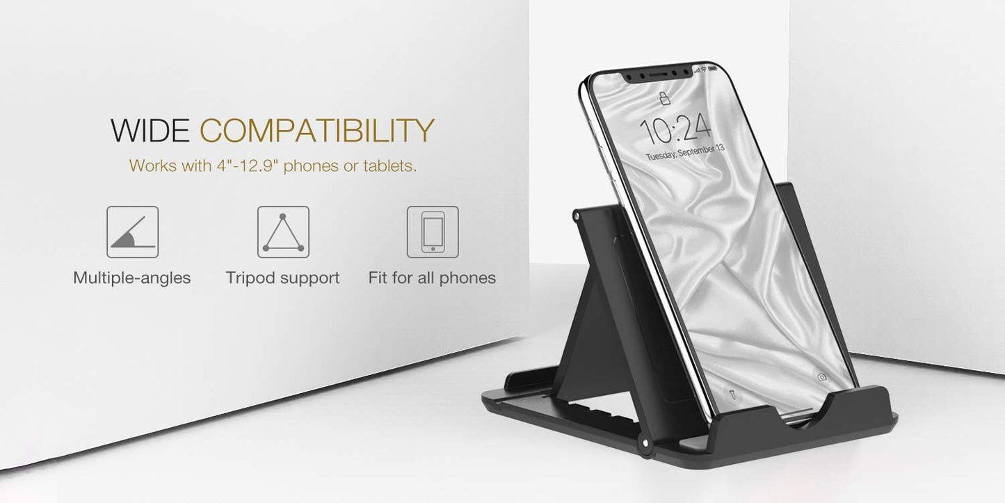 MoKo Phone/Tablet Stand, Foldable Tablet Holder Compatible with iPhone 17/17 Air/17 Pro/17 Pro Max, iPhone 16/Pro/Pro Max/Plus, iPhone 15/Pro/Pro Max/Plus, iPhone 14/Pro/Pro Max/Plus, Black