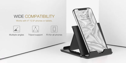 MoKo Phone/Tablet Stand, Foldable Tablet Holder Compatible with iPhone 17/17 Air/17 Pro/17 Pro Max, iPhone 16/Pro/Pro Max/Plus, iPhone 15/Pro/Pro Max/Plus, iPhone 14/Pro/Pro Max/Plus, Black