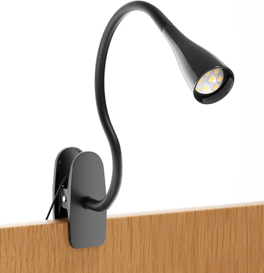 Book Light for Reading in Bed, Eye-Caring LED Reading Light, 360° Flexible Clip on headboard lamp, 5W 3000k Desk Lamp with Clamp for Bedroom, Office, Painting, Workbench and Sewing, Black