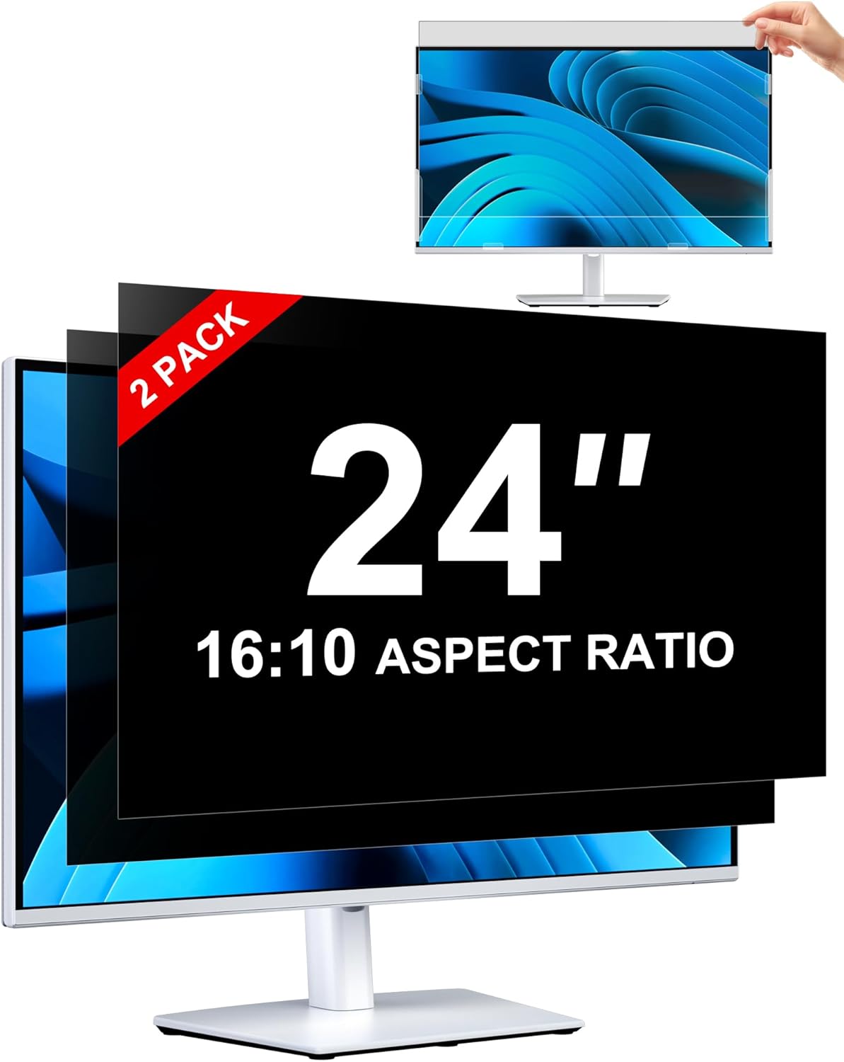 [2-Pack] Privacy Screen For Computer Monitor, 27-Inch 16:9 Aspect Ratio; Anti Spy/Bule Light/Glare And Eye Protection, 2 Install Ways Removable For Office, Airport, Cafe And Other Public Area; Diagonal 27 Inches, Width 23.53 Inches, Height 13.24 Inches