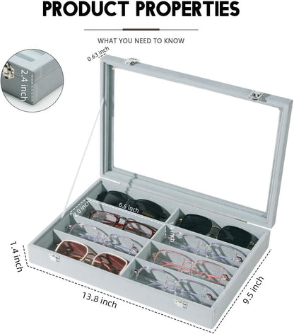 Glasses Holder Box Drawer Sunglass Organizer for Men Clear Storage Case 8 Slot Multiple Reading Glasses Display