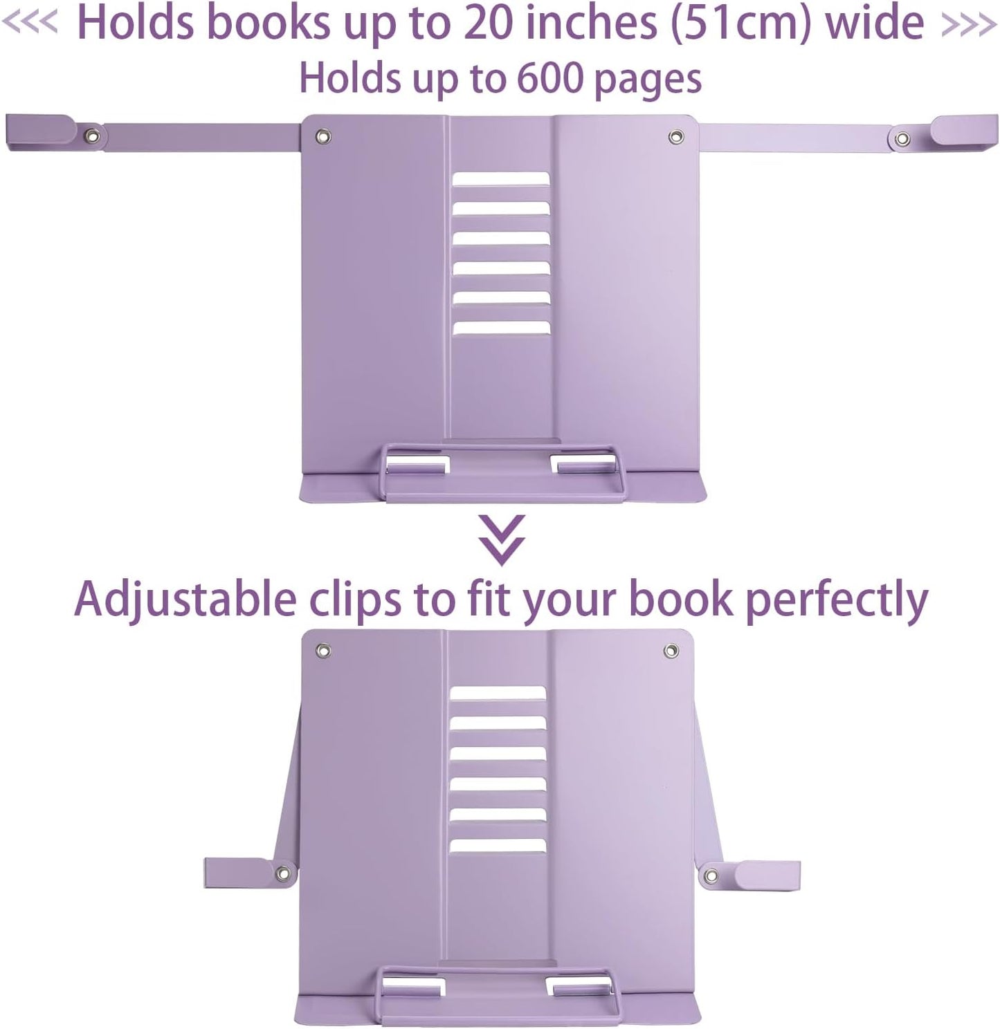 Metal Desk Book Stand for Reading with Adjustable Clips, Hands-Free Foldable Book Holder for Kids, Portable Document Stand for Desk, Display Stand for Recipes, Cookbooks, Tablets - Black