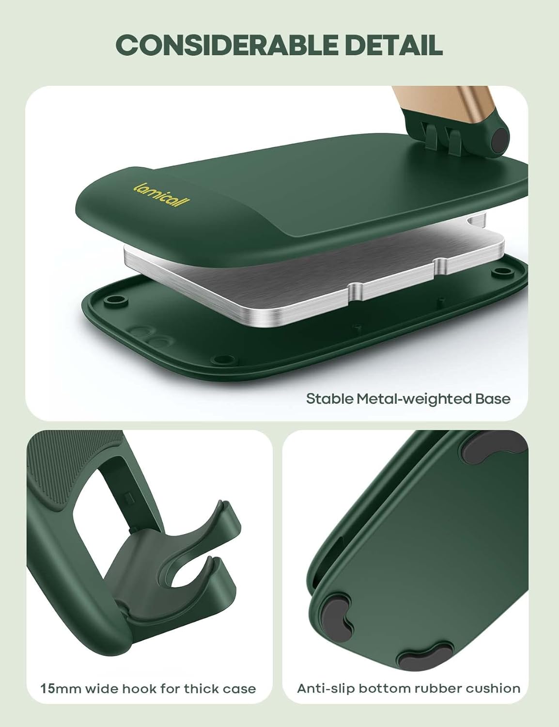 Lamicall Cell Phone Stand for Desk - [Height Adjustable] Foldable Mobile Phone Holder, Portable Stand for iPhone 17 16 15 14 13 12 11 Pro Max Plus Air, Galaxy S25, Office Gift, Telephone Accessories