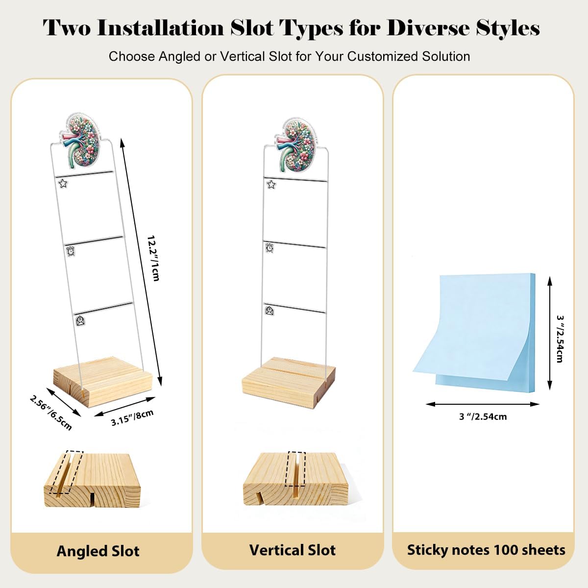 Monitor Memo Board Computer Monitor Memo Board Sticky Note Organizer Kidney Acrylic Desk Accessories Removable Wooden Base Set Sticky Notes 100 Sheets 11.8×3.1 inches