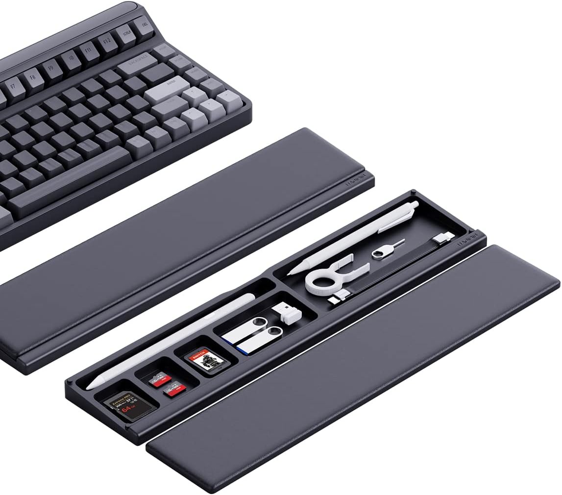 Hagibis Keyboard Wrist Rest Pad Support with Desktop Partition Storage Case, Ergonomic Soft Memory Foam, Anti-Slip Rubber Base for Computer Keyboard, Laptop, Office, Home (Black)