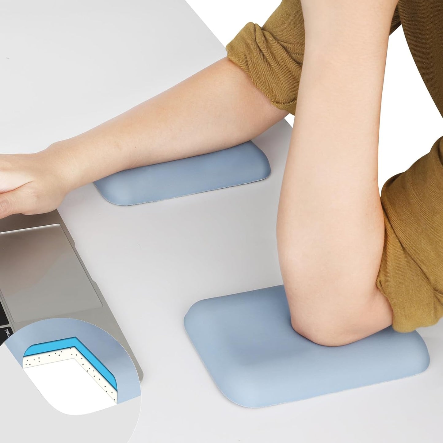 Leolee Elbow Rest Pads for Desk, Black Ergonomic Arm Rest Pads with Memory Foam & Non-Slip Base, Armrest Cushion Support Pad Relieve Elbow and Wrist Pain for Computer, Office, 2 Packs