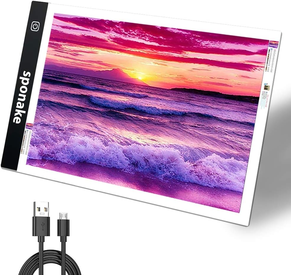 A4 Light Pad for Diamond Painting - Sponake Light Board Tracing with 3 Level Brightness Apply to Full Drill & Partial Drill 5D Diamonds Art - Craft, Sketching, Animation,Weeding Vinyl
