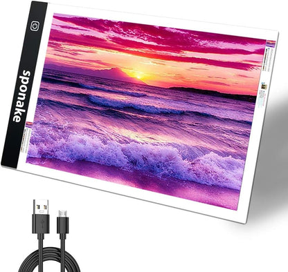 A4 Light Pad for Diamond Painting - Sponake Light Board Tracing with 3 Level Brightness Apply to Full Drill & Partial Drill 5D Diamonds Art - Craft, Sketching, Animation,Weeding Vinyl