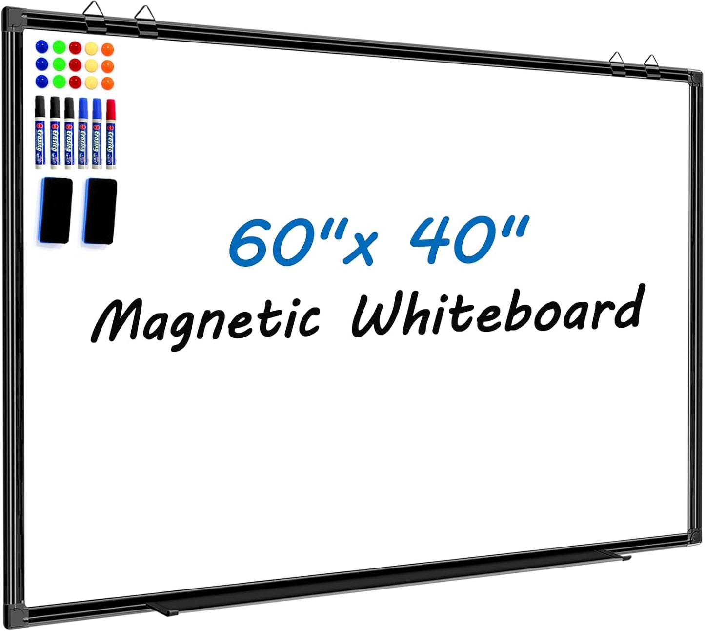 H-Qprobd 6'x4' Large Magnetic White Board Dry Erase Whiteboard with Black Aluminum Frame, 72"X48" Magnet Presentation Wall Boards for Office, Classroom, School, Home