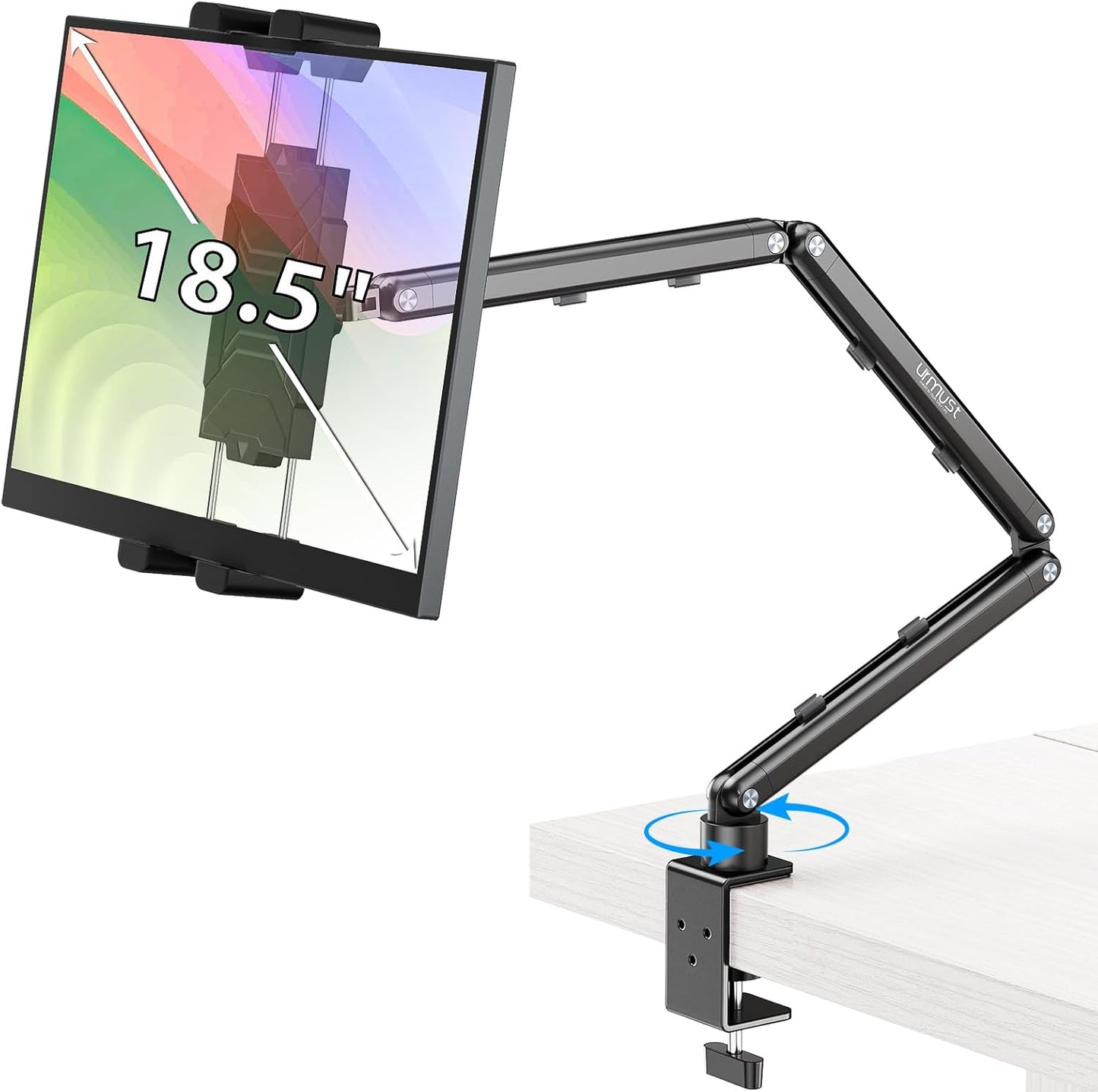 Urmust Tablet Stand for Desk, Adjustable iPad Holder for Bed, 360° Rotation, Sturdy Aluminum Tablet Arm Mount for 4.7"-15.6" iPad Pro/Air/Mini, iPhone, Galaxy Tab, for Kitchen, Work, Video Call