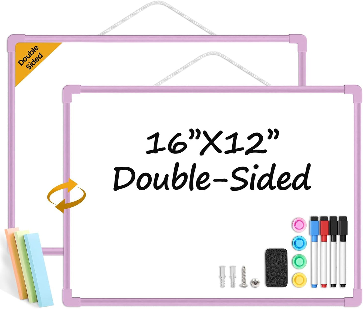 Small Dry Erase Board for Wall, 16" x 12" Double-Sided Hanging Whiteboard, Magnetic White Board with 4 Markers, 4 Magnets and 3 Mini Sticky Notes, Portable Whiteboard for Kids, School, Home, Office