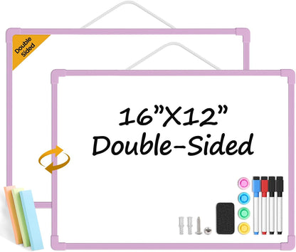 Small Dry Erase Board for Wall, 16" x 12" Double-Sided Hanging Whiteboard, Magnetic White Board with 4 Markers, 4 Magnets and 3 Mini Sticky Notes, Portable Whiteboard for Kids, School, Home, Office