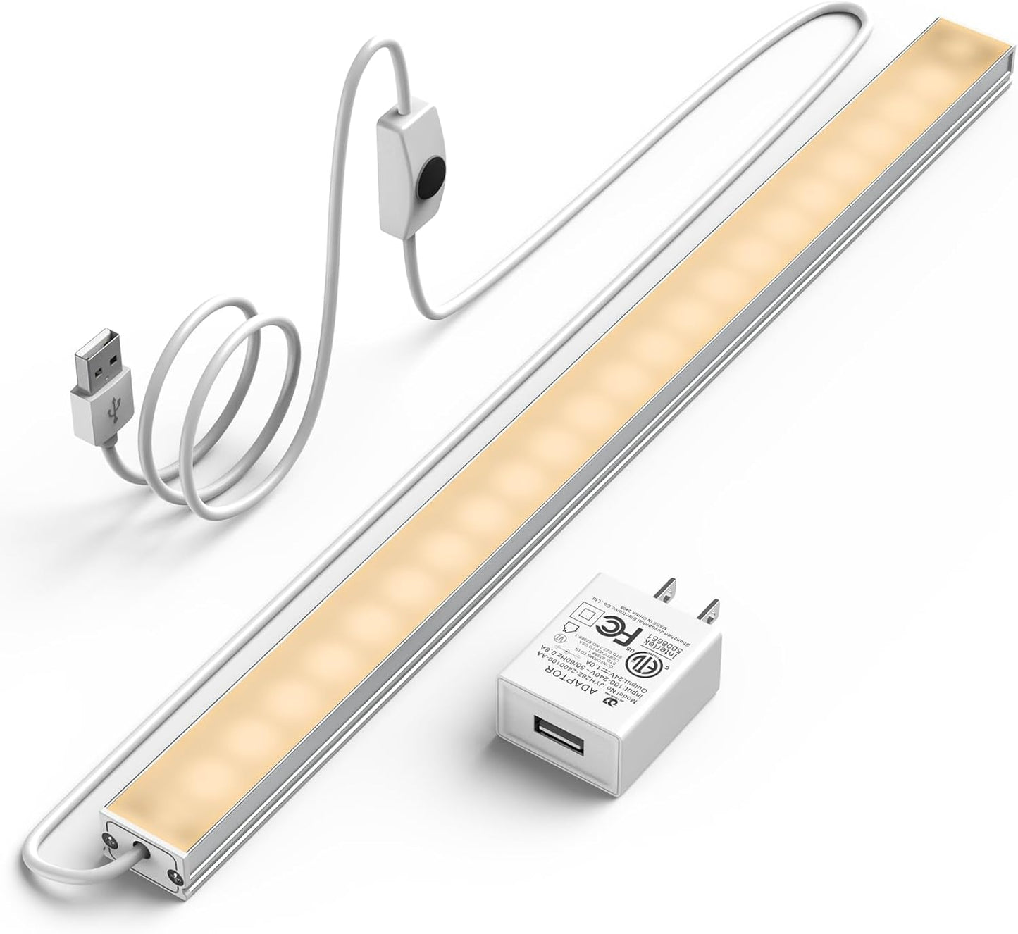 ASOKO Under Cabinet Led Lighting, 12 Inch Light Strip Bar, Daylight White 5000K Dimmable Plug in USB Light, Small Thin Led Under Counter Lighting for Kitchen/Room/Shelf/Desk/Display Case