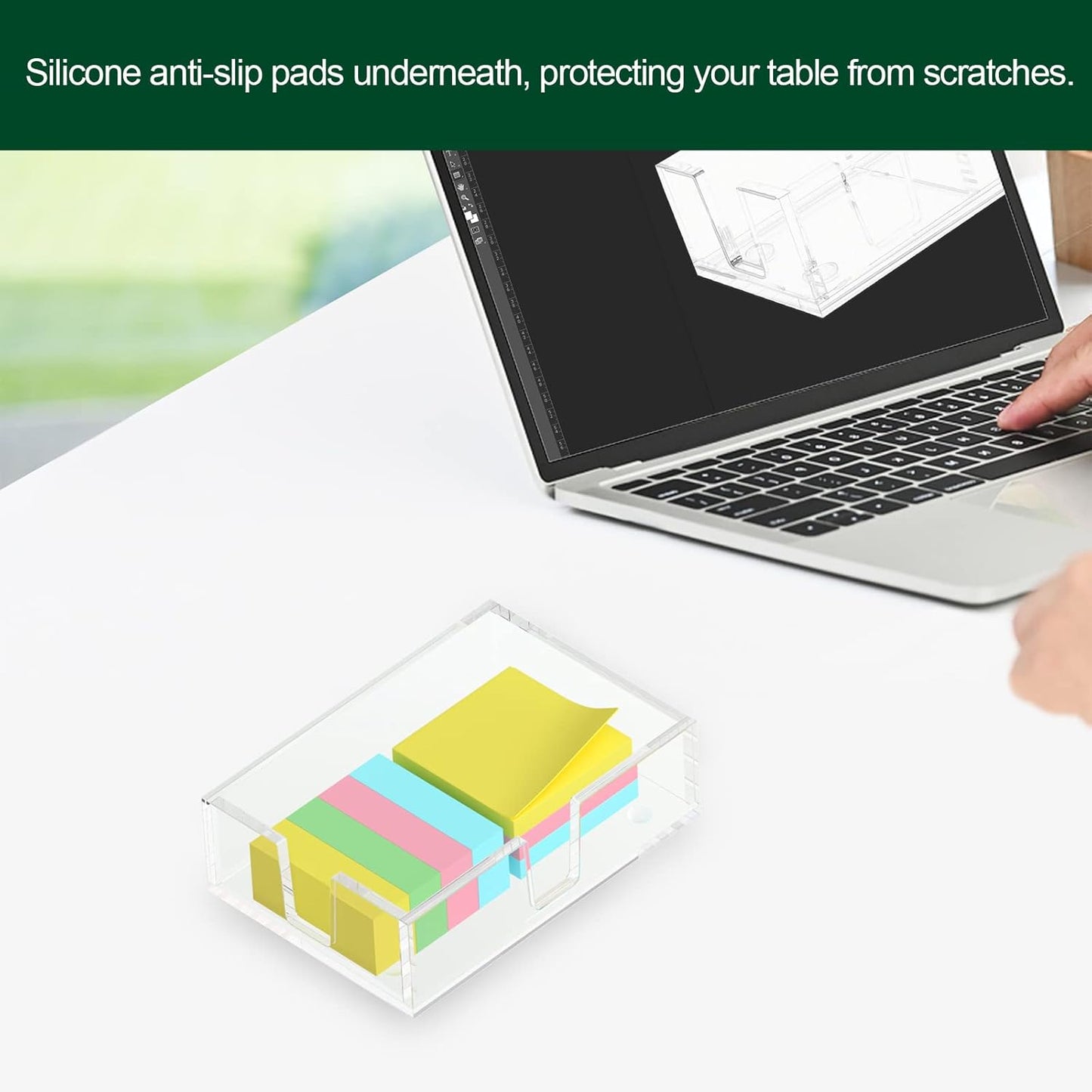 Acrylic Sticky Note Holder, Self-Stick Note Pad Holder W/O Pads - Note Dispenser Memo Pad Holder Desk Organizer for School Office Home (3''x3'' Clear)