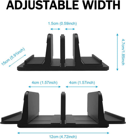 Vertical Laptop Stand Aluminum Heavy Duty, 4 Slots Double Adjustable MacBook Stands Laptop Holder Compatible w' All iPad Surface Dell Samsung HP Chromebook Upto 17.5' - Gray