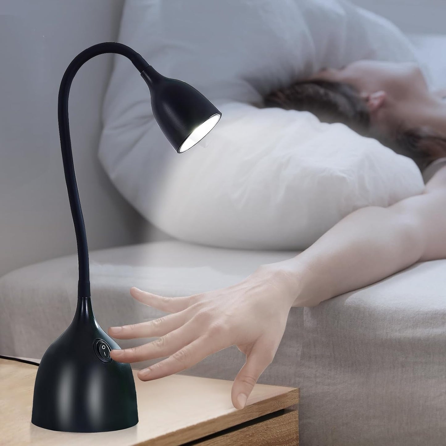 EJIAXIN Desk Lamp for Home Office - Clip on Reading Light and Bed Headboard Clamp Lamp, Bedside Gooseneck Table Lamp, Clip on Desk Lamps, Eye-Caring Desk Lamp for College Dorm Room Study Lamp, White