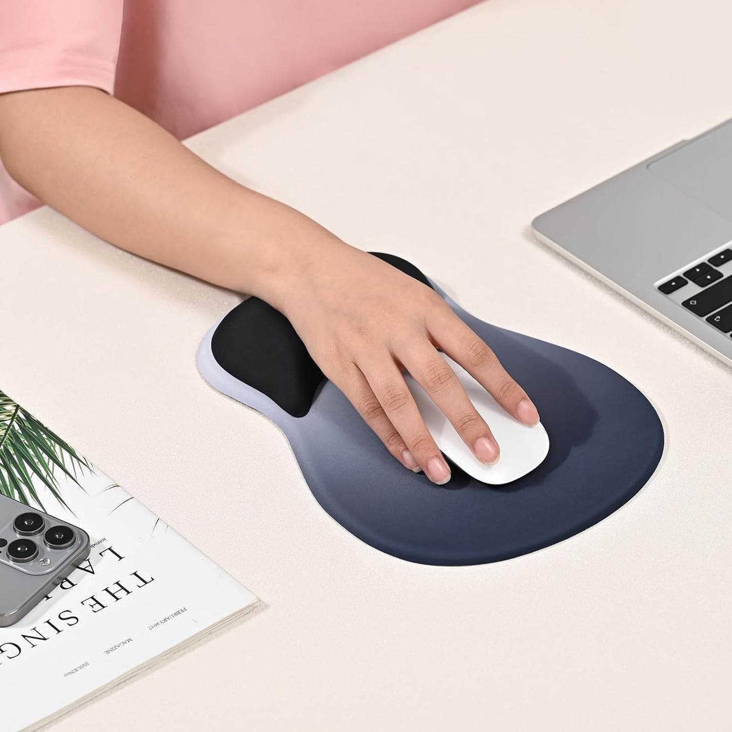 EooCoo Ergonomic Mouse Pad with Gel Wrist Rest Support, Middle Concave Design for Natural Wrist Alignment, Non-Slip Base Mousepad for Laptop, Computer, Office Desk Accessories, Carpal Tunnel Syndrome