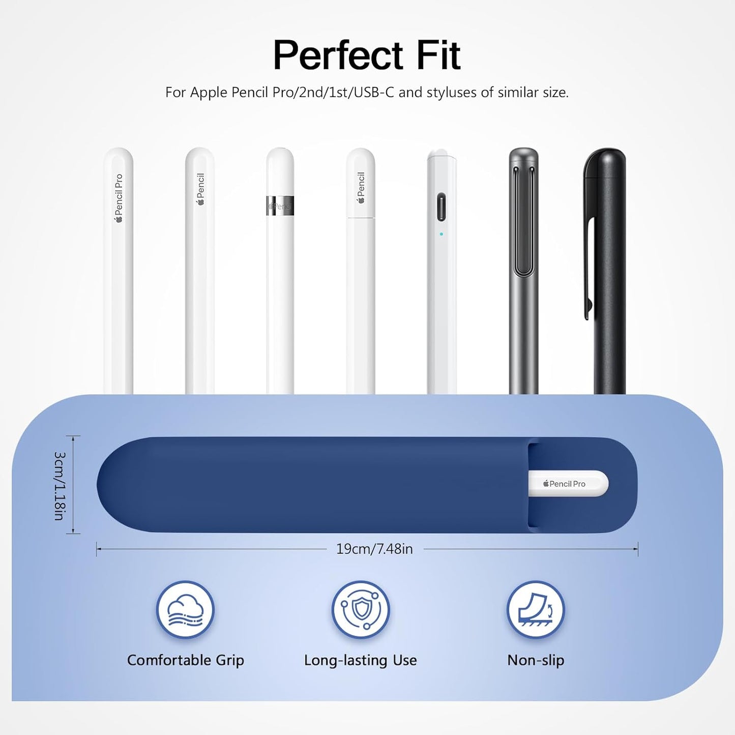 MoKo Pencil Case Holder, Adhesive Silicone Pencil Protected Sleeve Compatible with Apple Pencil Pro/ (USB-C)/ 1st/ 2nd Generation, Similarly Sized Styluses Accessories, Black