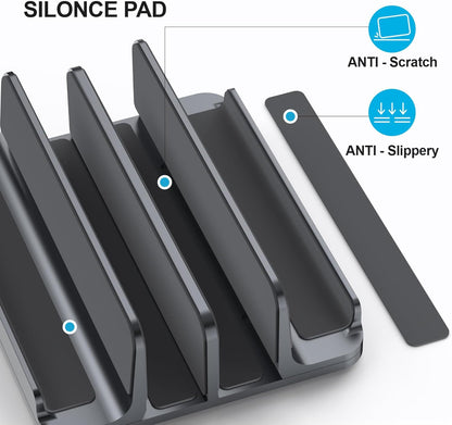 YICOSUN Dual-Slot Aluminum Vertical Laptop Stand for Desk - Adjustable Width Dock for MacBook, Surface, Samsung, HP, Dell up to 17.3 inches - Space-Saving & Protective Design - Gray