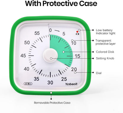 Yunbaoit Visual Timer with Protective Case, Rainbow Disk 60 Minute Countdown Timer for Kids and Adults, Silent Time Management Tool(Blue Rainbow)