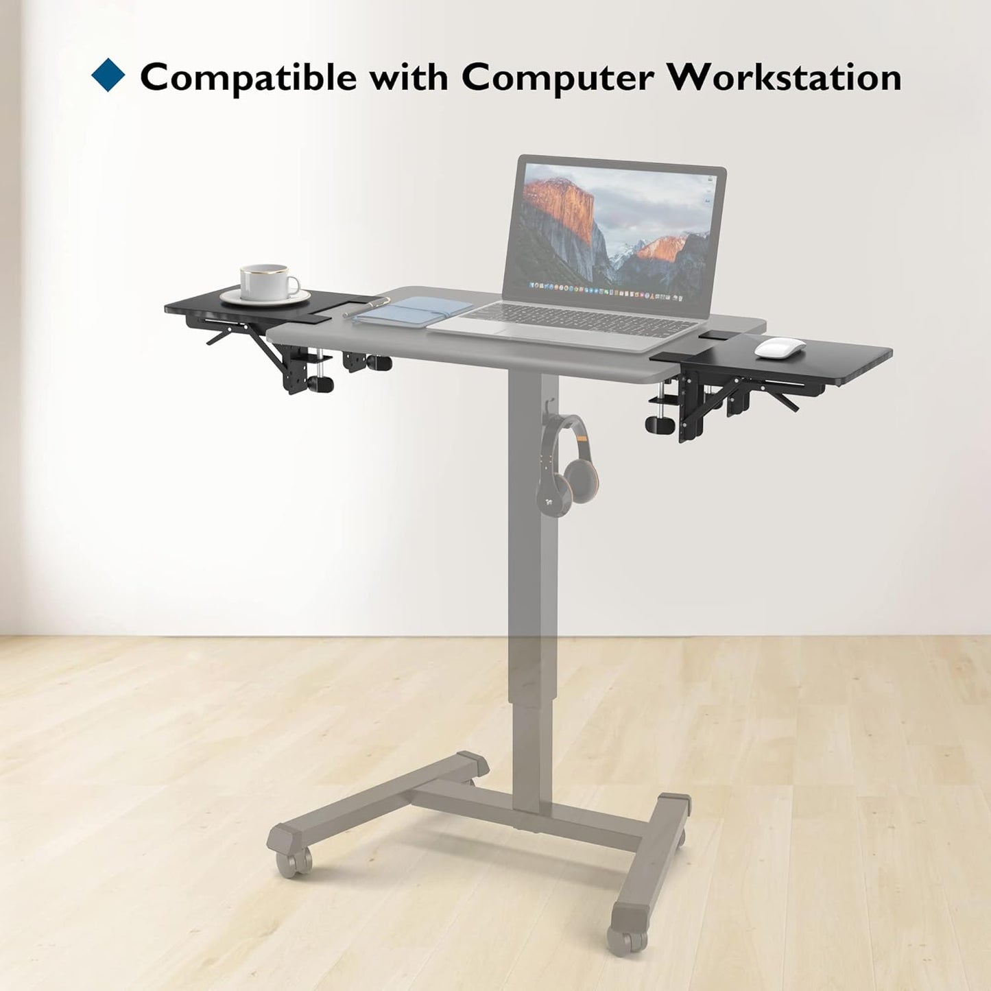 BONTEC Desk Extender Tray, 11.8"x5.9" Table Mount Arm Wrist Rest Shelf, 90°Foldable Elbow Support, Clamp on Computer Arm Rest for Desk, Office & Home Use, Durable & Easy to Install, Black Carbon Fiber